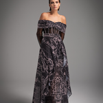 Charcoal Iconic Print Off-Shoulder Dress