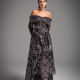 Charcoal Iconic Print Off-Shoulder Dress