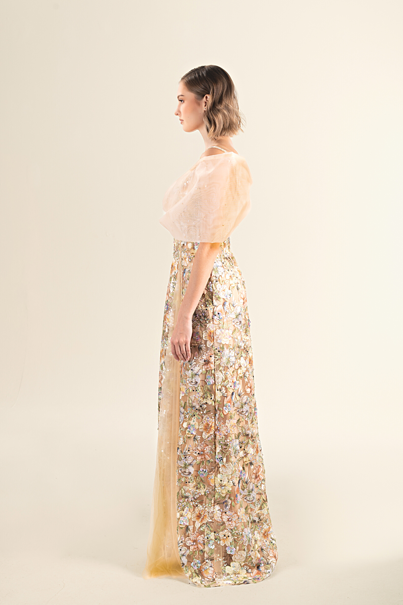 Golden Blossom Tulle Gown