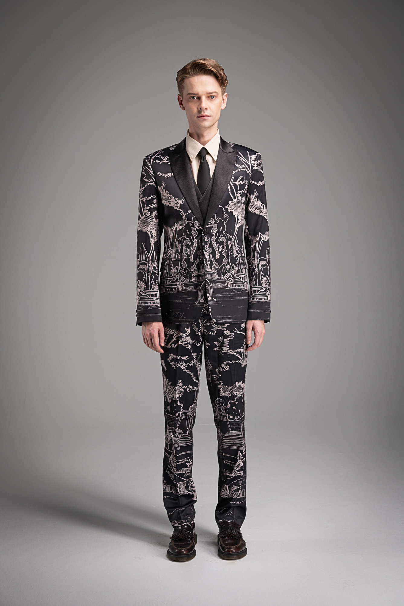 Full Printed Hand Sketch Graphic Men Suit Jacket