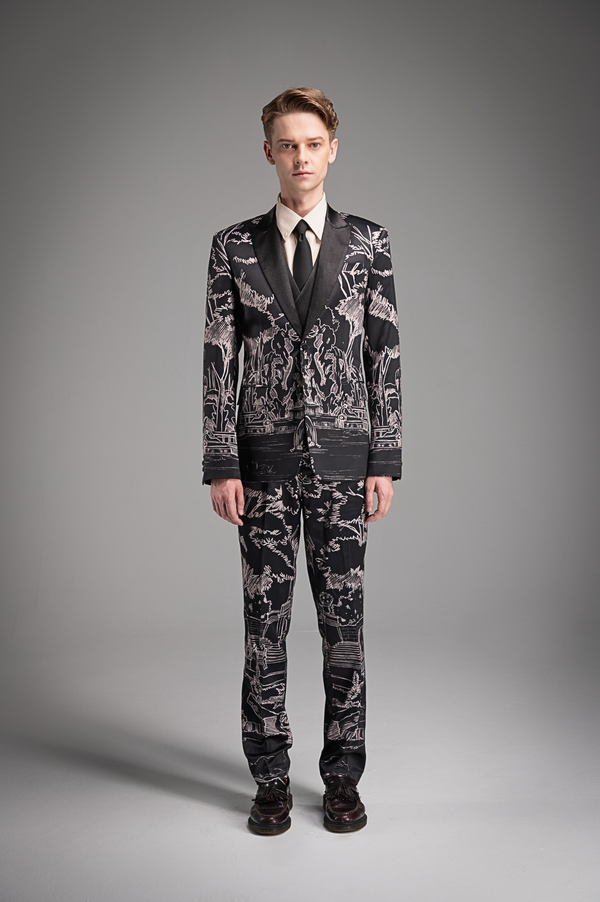 Full Printed Hand Sketch Graphic Men Suit Jacket