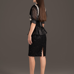 Sequin Embellished Peplum Pencil Dress - Midnight Black