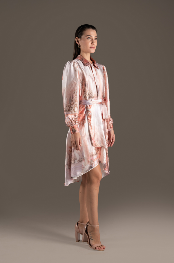 Blush Silk Asymmetrical Shirt Dress