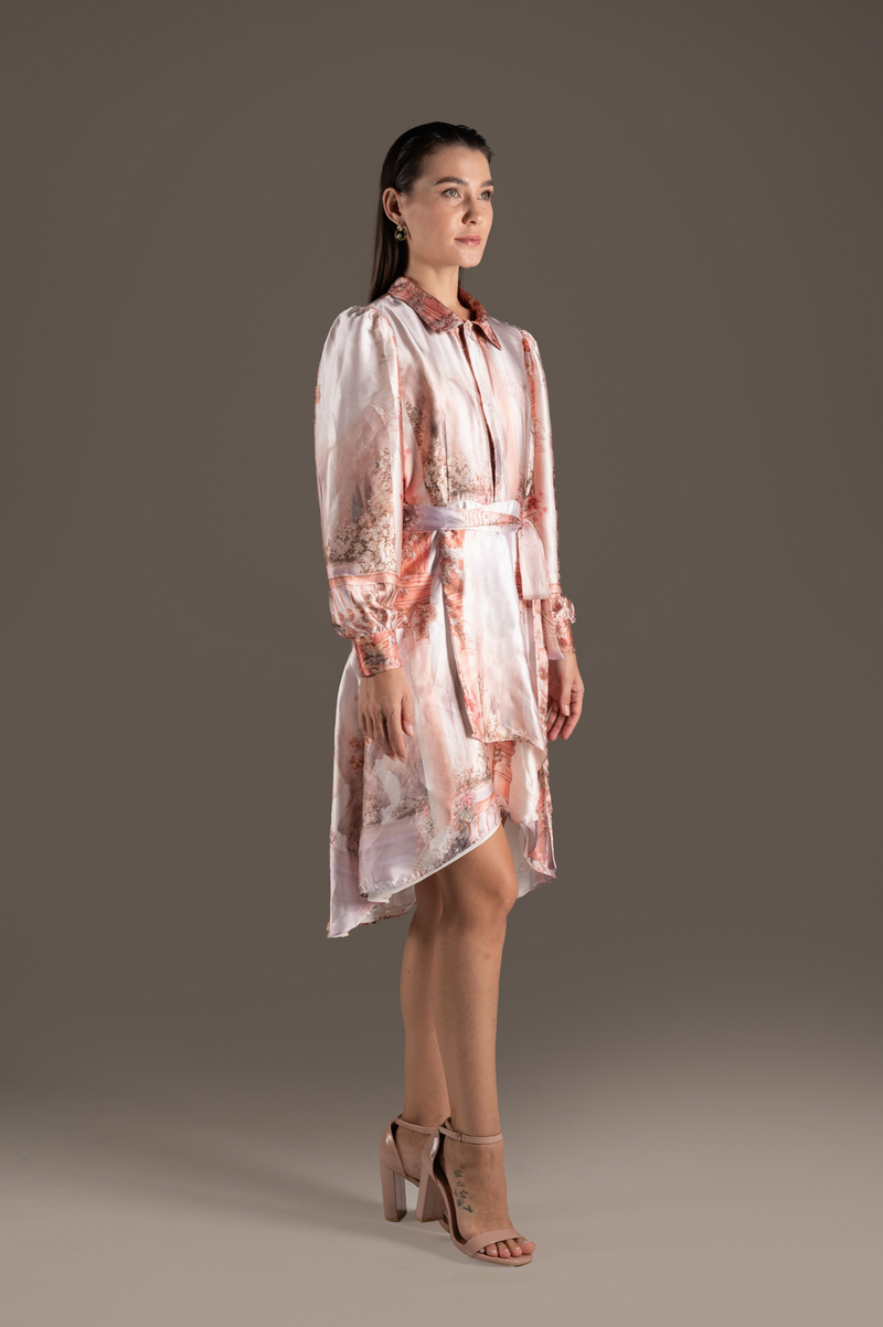 Blush Silk Asymmetrical Shirt Dress