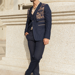 Pinstripe Elegance with Floral Accent Suit