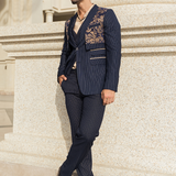 Pinstripe Elegance with Floral Accent Suit