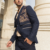 Pinstripe Elegance with Floral Accent Suit