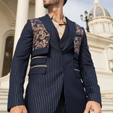 Pinstripe Elegance with Floral Accent Suit