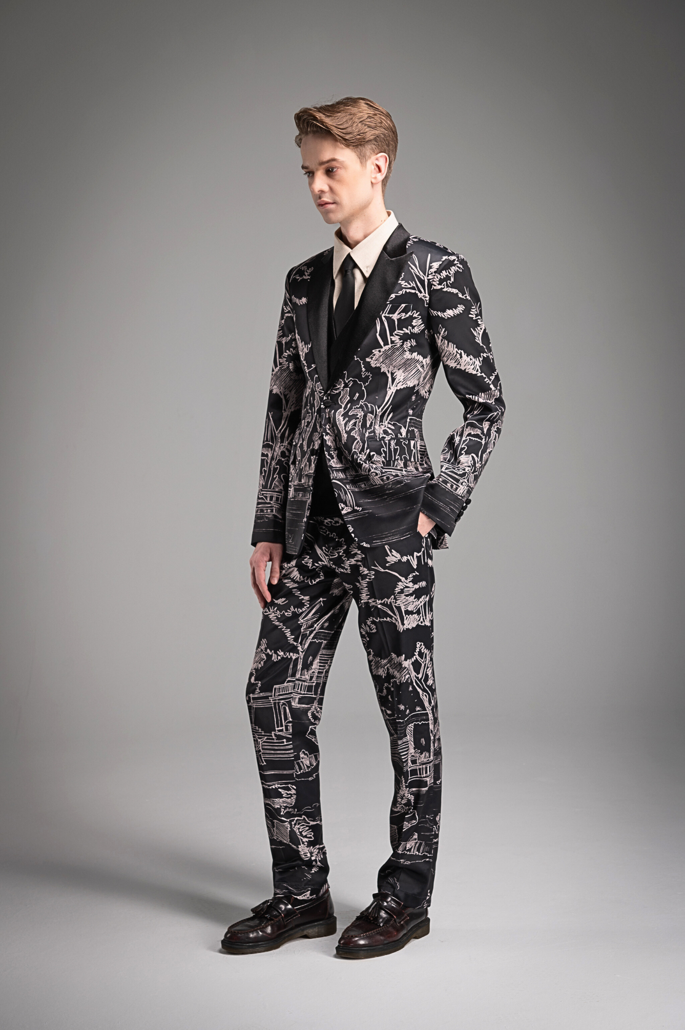 Full Printed Hand Sketch Graphic Men Suit Jacket