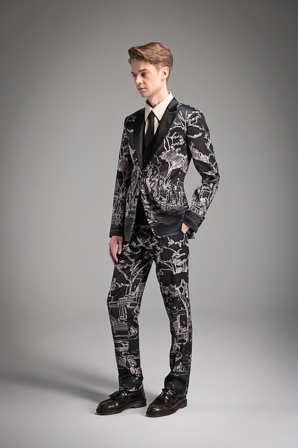Full Printed Hand Sketch Graphic Men Suit Jacket