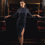 Navy Elegance Belted Dress