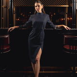 Navy Elegance Belted Dress