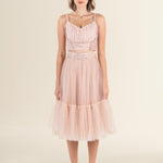 Blush Tulle Embellished Belted Midi Dress