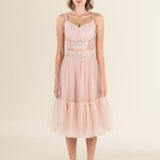 Blush Tulle Embellished Belted Midi Dress