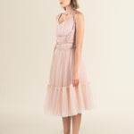 Blush Tulle Embellished Belted Midi Dress