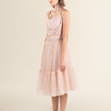 Blush Tulle Embellished Belted Midi Dress