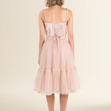 Blush Tulle Embellished Belted Midi Dress