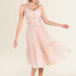 Blush Tulle Embellished Belted Midi Dress