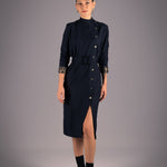 Navy Elegance Belted Dress