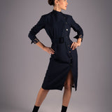 Navy Elegance Belted Dress