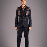 Pinstripe Elegance with Floral Accent Suit