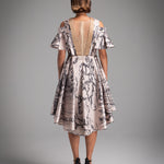 Cream Satin Printed Ruffle Dress