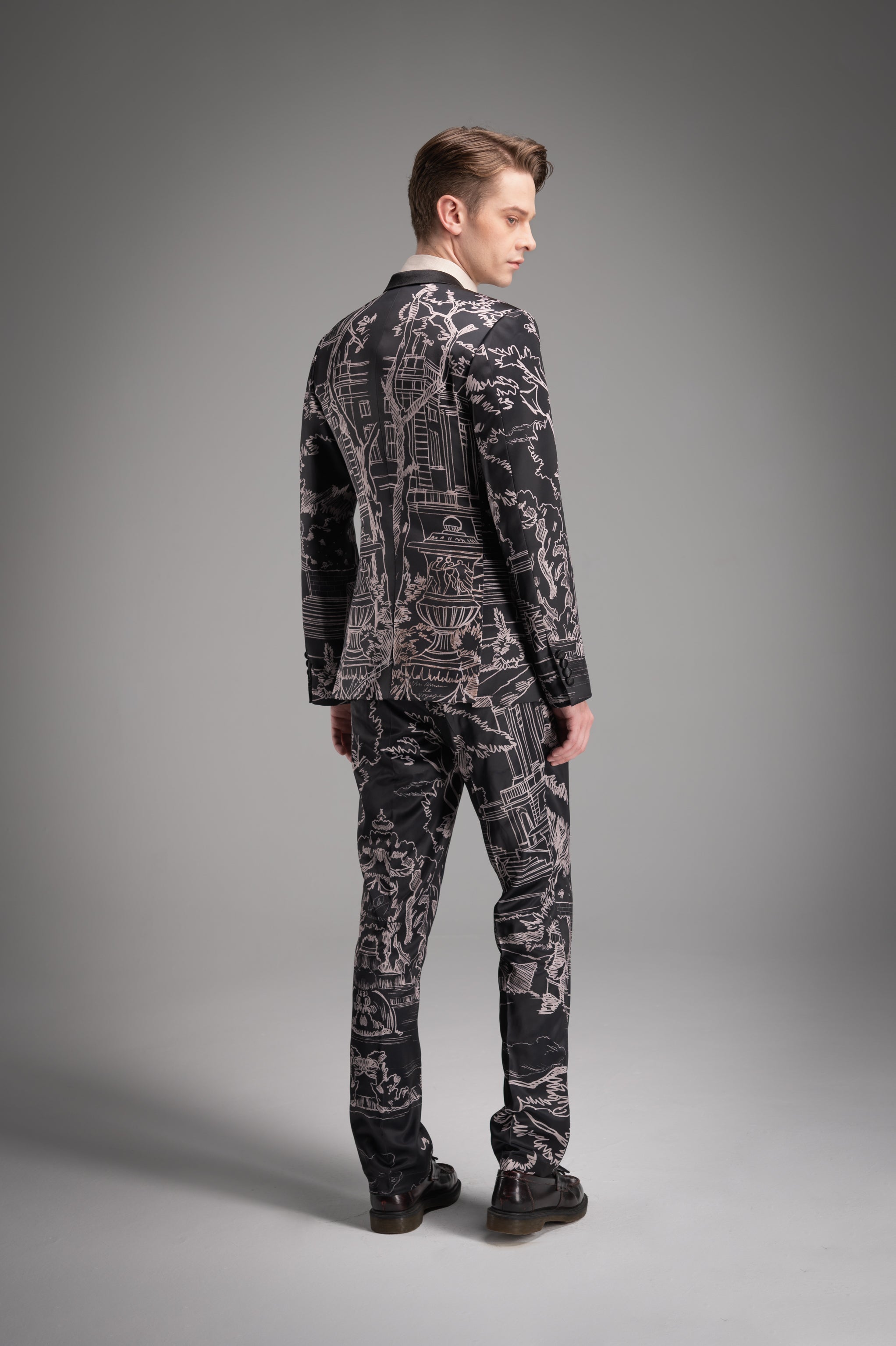Full Printed Hand Sketch Graphic Men Suit Pants