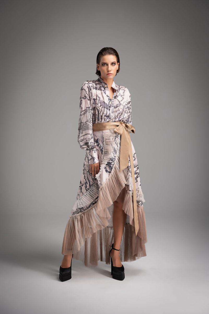 Cream Printed Wrapped Skirt