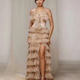 Champagne Tiered Lace Maxi Dress