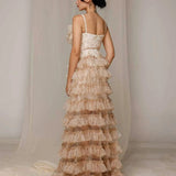 Champagne Tiered Lace Maxi Dress