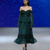 Emerald Whisper Ruffle Gown