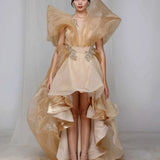 Golden Cascade Tulle High-Low Gown