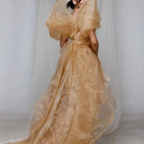 Golden Cascade Tulle High-Low Gown