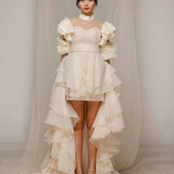 Ivory Asymmetrical Ruffle Gown