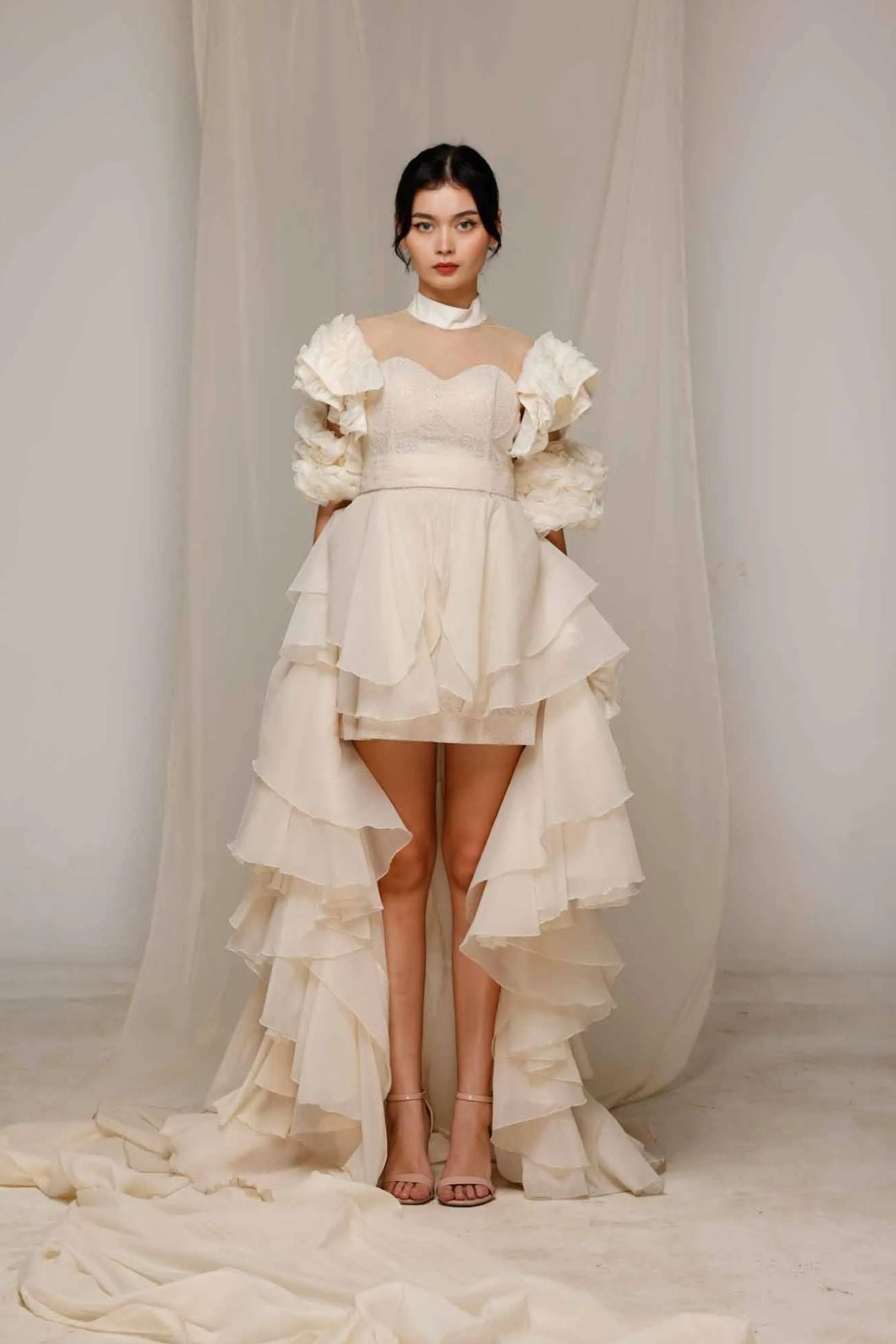 Ivory Asymmetrical Ruffle Gown Natacha Van Ivory Asymmetrical Ruffle Gown Natacha Van
