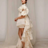 Ivory Asymmetrical Ruffle Gown