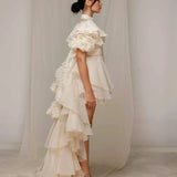 Ivory Asymmetrical Ruffle Gown