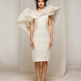 Ivory Embroidered Ruffle Midi Dress