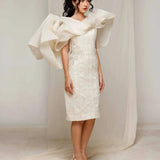 Ivory Embroidered Ruffle Midi Dress