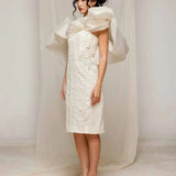 Ivory Embroidered Ruffle Midi Dress