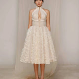 Ivory Halter Ruffle Midi Dress