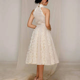 Ivory Halter Ruffle Midi Dress