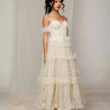 Ivory Off-Shoulder Tiered Maxi Dress