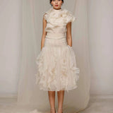 Ivory Ruffle Cascade Midi Dress