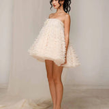 Ivory Strapless Ruffle Mini Dress