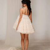 Ivory Strapless Ruffle Mini Dress