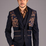 Pinstripe Elegance with Floral Accent Suit